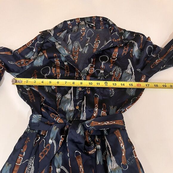 Fashion Nova The Entertainer Satin Jumpsuit Navy Sz XS Chain Tassel Print Rodeo - Picture 13 of 15